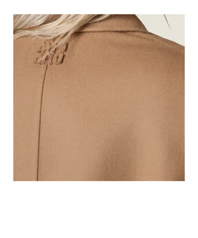 Miu Miu Single-breasted Double Cashmere Coat In Brown