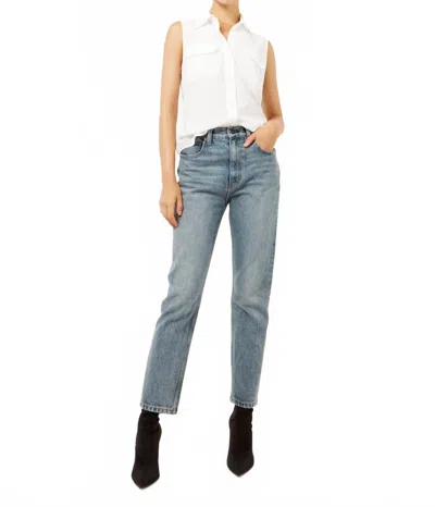 Equipment Sleeveless Slim Signature Silk Top In Bright White In Animal Print