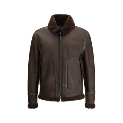 Valstar Coburn Aviator Jacket In Waxed Suede Shearling In Brown