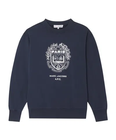 Apc A.p.c. X Marc Jacobs Long-sleeved Crewneck Sweatshirt In Blue