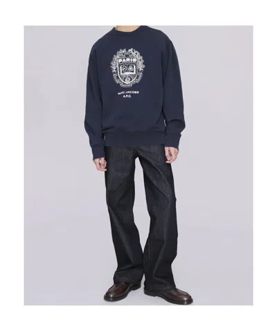 Apc A.p.c. X Marc Jacobs Long-sleeved Crewneck Sweatshirt In Blue