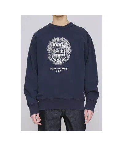 Apc A.p.c. X Marc Jacobs Long-sleeved Crewneck Sweatshirt In Blue