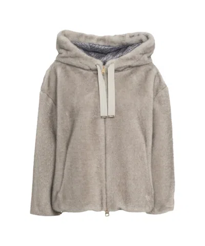 Herno Relaxed-fit Grey Jacket With Plush Texture And Hood In Gray