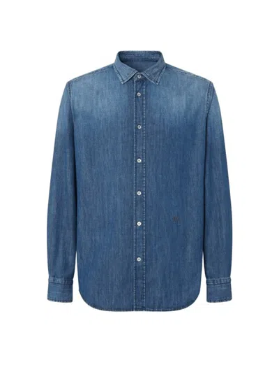 Jacob Cohen Medium Blue Stonewashed Denim Shirt With Hand-sandblasted Finish In Blue