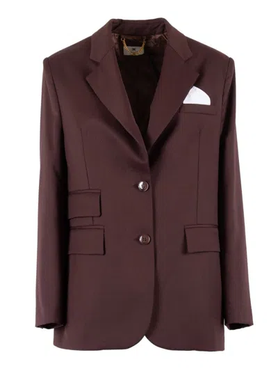 Elisabetta Franchi Tailored Blazer With Notch Lapel In Burgundy