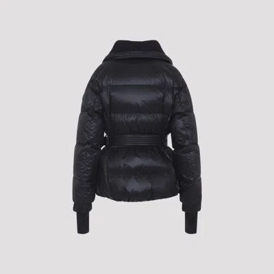 Moncler Puffer Jacket With Belted Waist And High Collar In Blue
