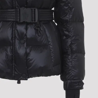 Moncler Puffer Jacket With Belted Waist And High Collar In Blue