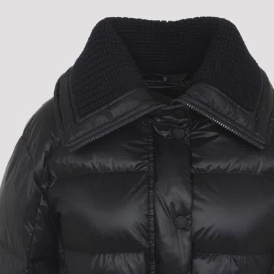Moncler Puffer Jacket With Belted Waist And High Collar In Blue