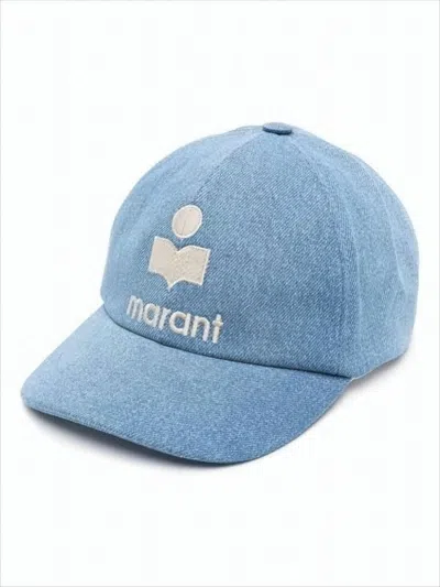 Isabel Marant Structured Denim-like Cotton Cap With Embroidered Logo In Blue