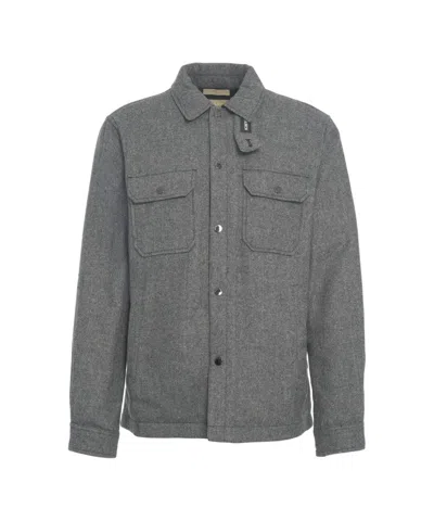 Woolrich Grey Patterned Wool Blend Overshirt With Classic Collar And Snap-button Fastening In Gray