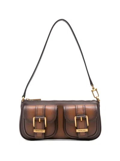 Michael Kors Rectangular Leather Shoulder Bag With Gold-tone Accents In Brown