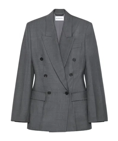 Givenchy Double-breasted Jacket In Wool In Gray