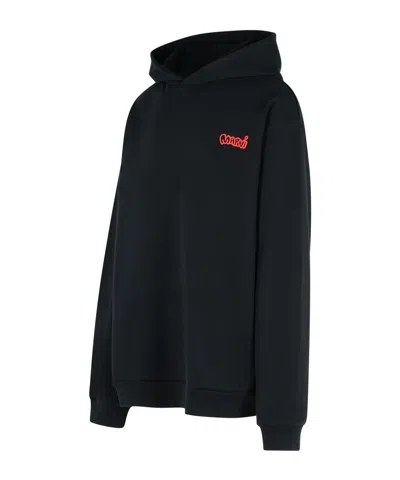Marni Hooded Cotton Sweatshirt Graphic Print In Black