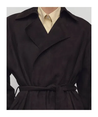 The Row Poseidone Suede Coat In Brown