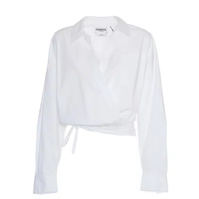 Essentiel Antwerp Wrap-effect Cotton Blouse With Deep V-neck In Multi