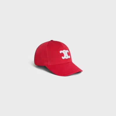 Celine Bright Red Cotton Triomphe Baseball Hat In Red