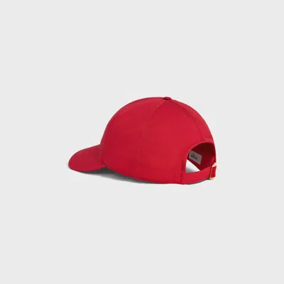 Celine Bright Red Cotton Triomphe Baseball Hat In Red