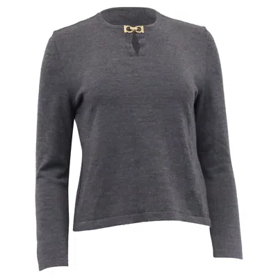 Ferragamo Gancini Sweater In Grey Wool In Gray