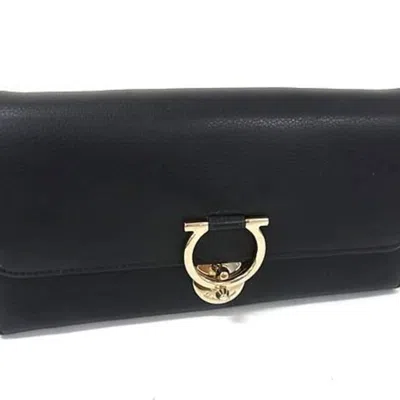 Pre-owned Ferragamo Leather Long Wallet (tri-fold) () In Black