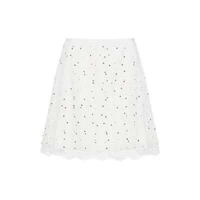 Giambattista Valli Ivory Cotton Mini Skirt With Polka Dot Design And Lace Trim In White