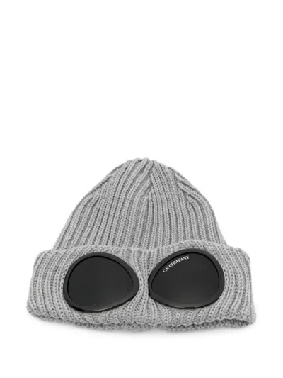 C.p. Company Goggle-detail Wool Beanie Hat In Gray