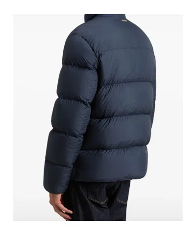 Woolrich Puffy Silhouette Coat With High Collar And Side Pockets In Blue