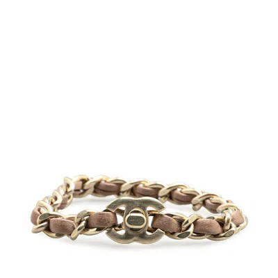 Pre-owned Chanel Gold Plated Leather Coco Mark Turnlock Bracelet B12p