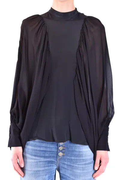 Dondup Sheer Bishop Sleeve Black Blouse In Blue