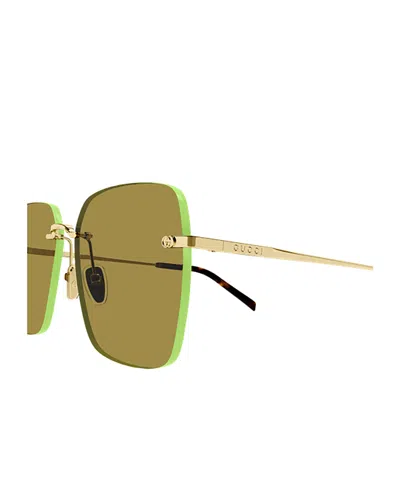 Gucci Gg1955sa Linea Institutional Logo 004 Gold Green Sunglasses In Green