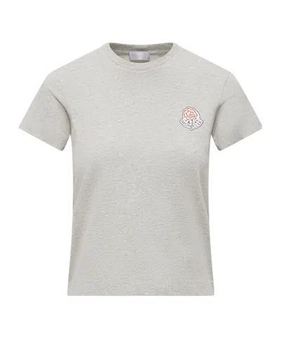 Moncler Embroidered Crew Neck Short Sleeve Top In Gray