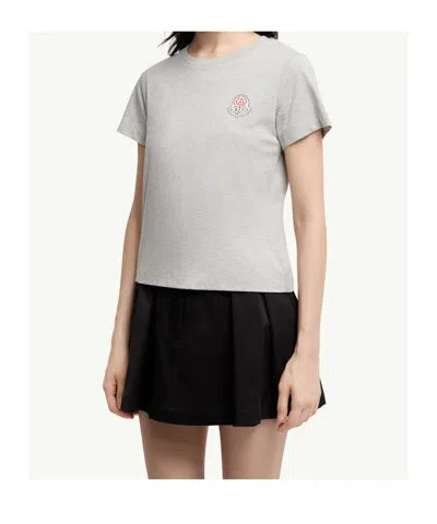 Moncler Embroidered Crew Neck Short Sleeve Top In Gray