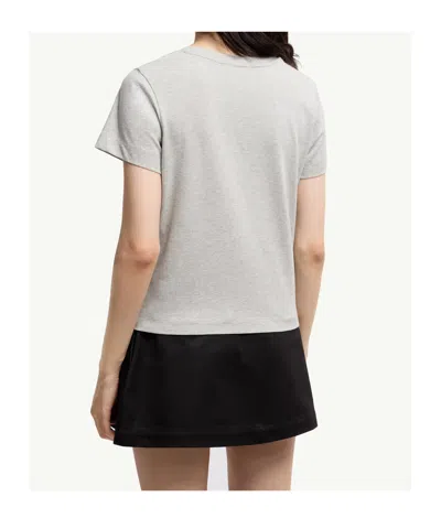 Moncler Embroidered Crew Neck Short Sleeve Top In Gray