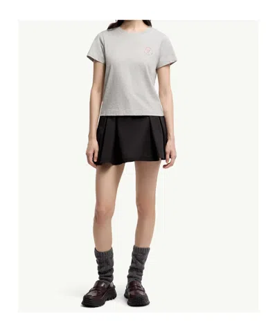 Moncler Embroidered Crew Neck Short Sleeve Top In Gray