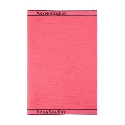 Acne Studios Jacquard-logo Seersucker Scarf In Pink