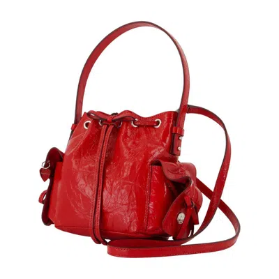 Acne Studios Multipocket Mini Bucket Bag Crinkled Patent In Red