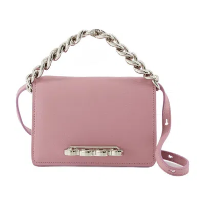 Alexander Mcqueen Pink Calfskin Leather Four Ring Mini Bag In Pink