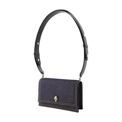 Alexander Mcqueen Compact Denim Biker Skull Bag In Black
