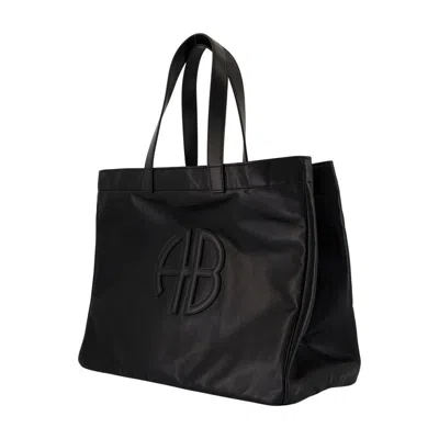 Anine Bing Large Rectangular Black Calfskin Shopping Bag In Black