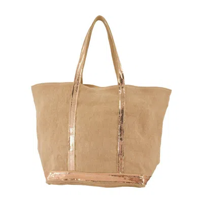 Vanessa Bruno Small Sequin-trimmed Linen Tote Bag In Neutral