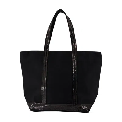 Vanessa Bruno Sequin And Canvas Medium Zipped Tote In Black