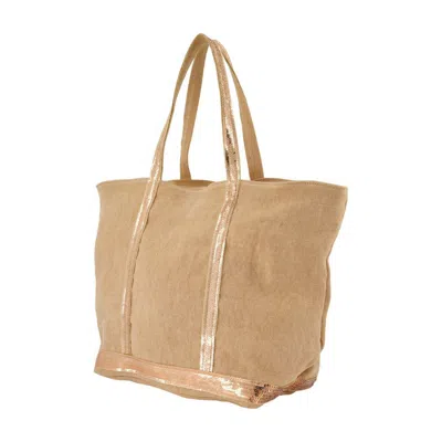 Vanessa Bruno Small Sequin-trimmed Linen Tote Bag In Neutral