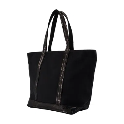 Vanessa Bruno Sequin And Canvas Medium Zipped Tote In Black