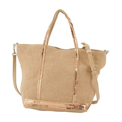 Vanessa Bruno Small Sequin-trimmed Linen Tote Bag In Pink