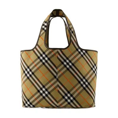 Burberry Beige Tote Bag With Vintage Check Motif In Cotton Canvas Woman In Multicolor