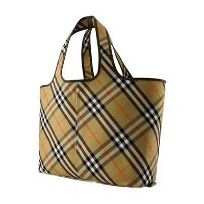 Burberry Beige Tote Bag With Vintage Check Motif In Cotton Canvas Woman In Multicolor