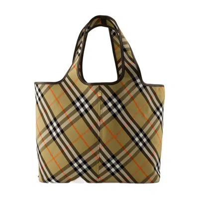 Burberry Beige Tote Bag With Vintage Check Motif In Cotton Canvas Woman In Multicolor