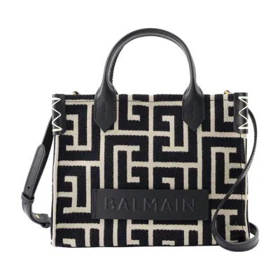Balmain B Army Monogram Jacquard Small Tote Bag In Black