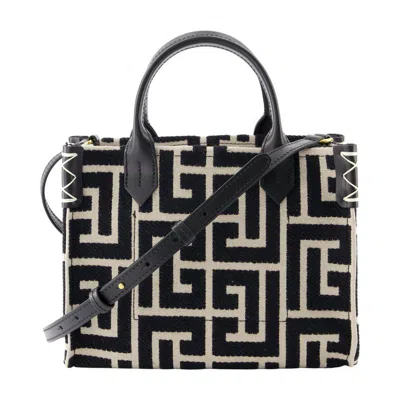 Balmain B Army Monogram Jacquard Small Tote Bag In Black
