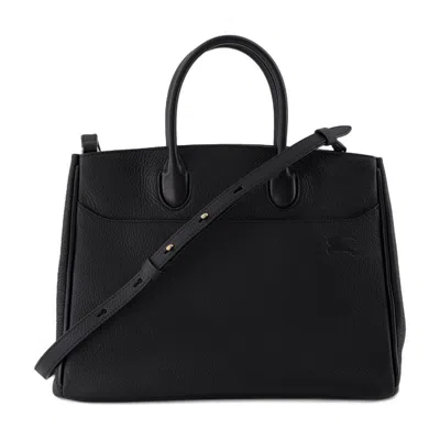 Burberry Black Leather Small Rocking Horse Handbag In Black