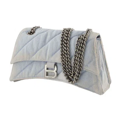 Balenciaga Denim Crush S Shoulder Bag In Light Blue